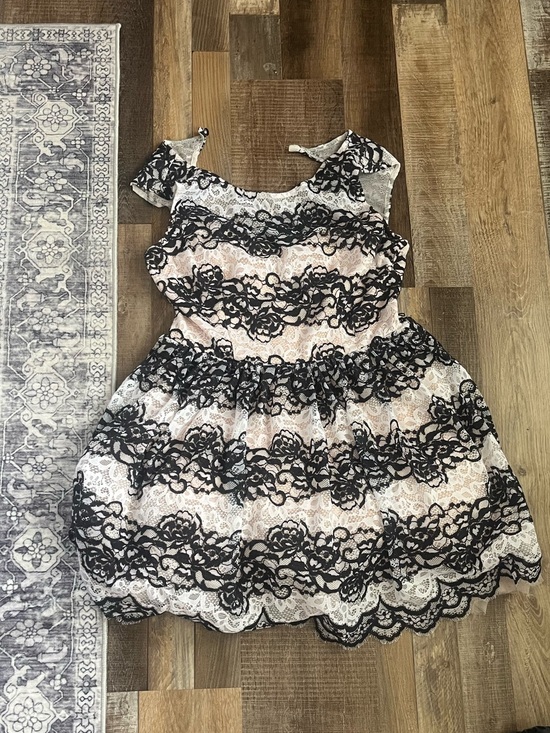 Dillards Dresses & Skirts - Backless Pink Lace Overlay Party Dress with Black Floral Lace